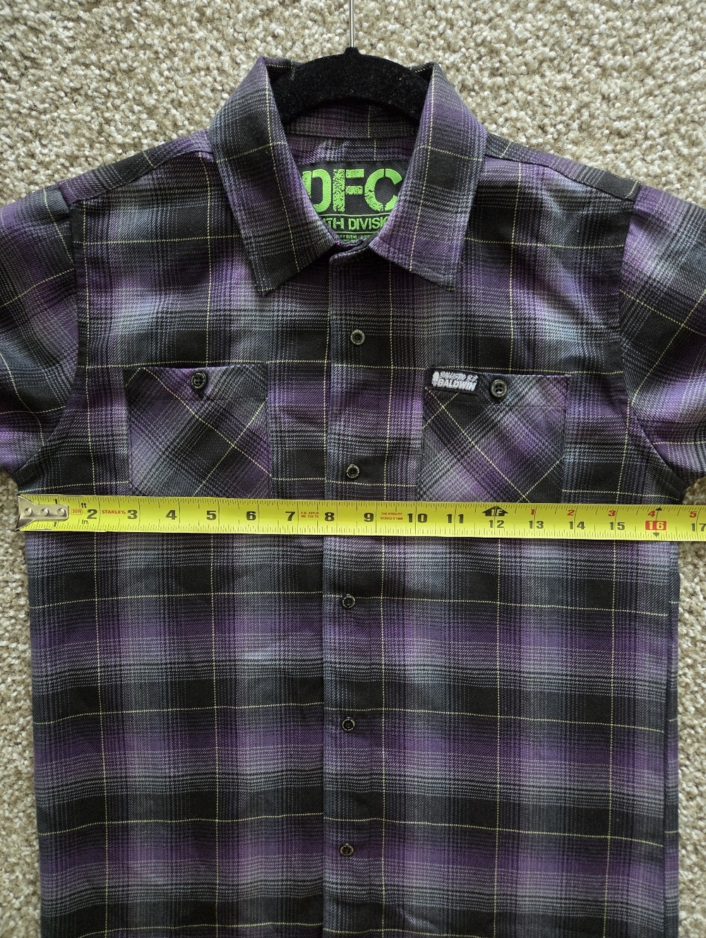 DIXXON X B.J. Baldwin Flannel Youth Division Medium Purple Plaid Snap Shirt - Picture 9 of 10